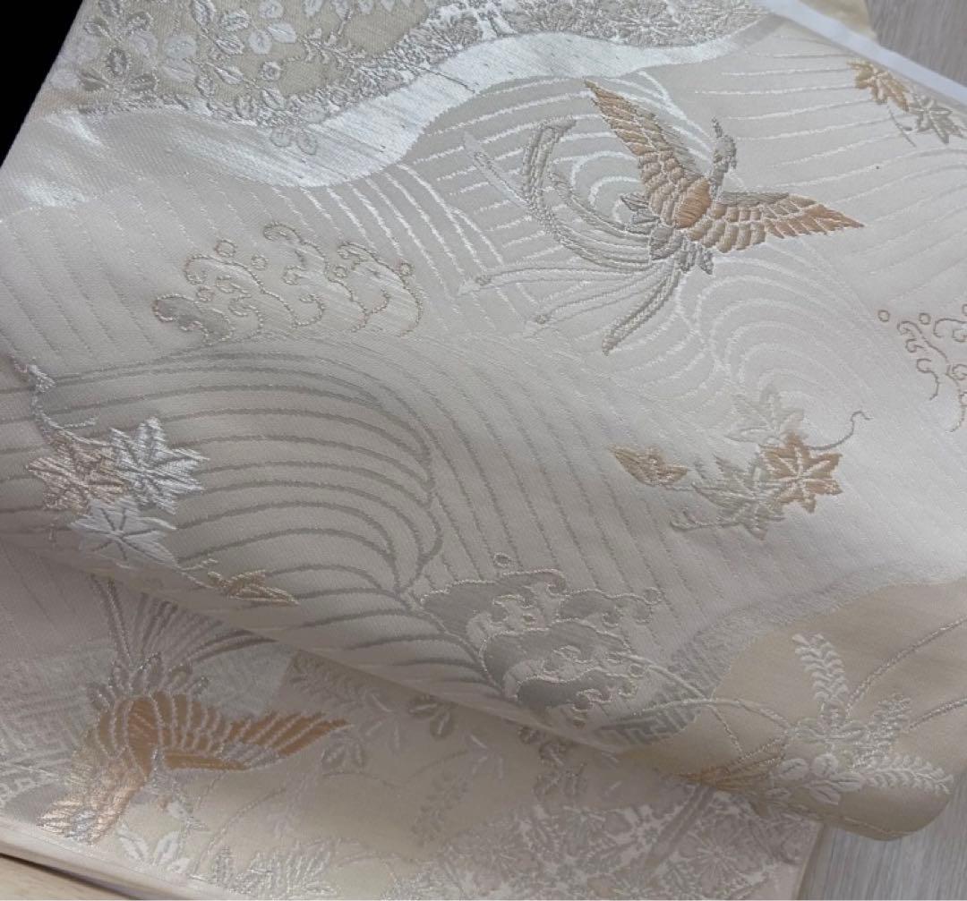 豪華刺繍正絹黒留袖袖フルセットお探しの方　西陣織袋帯　牡丹　駒刺繍 銀彩銀刺繍