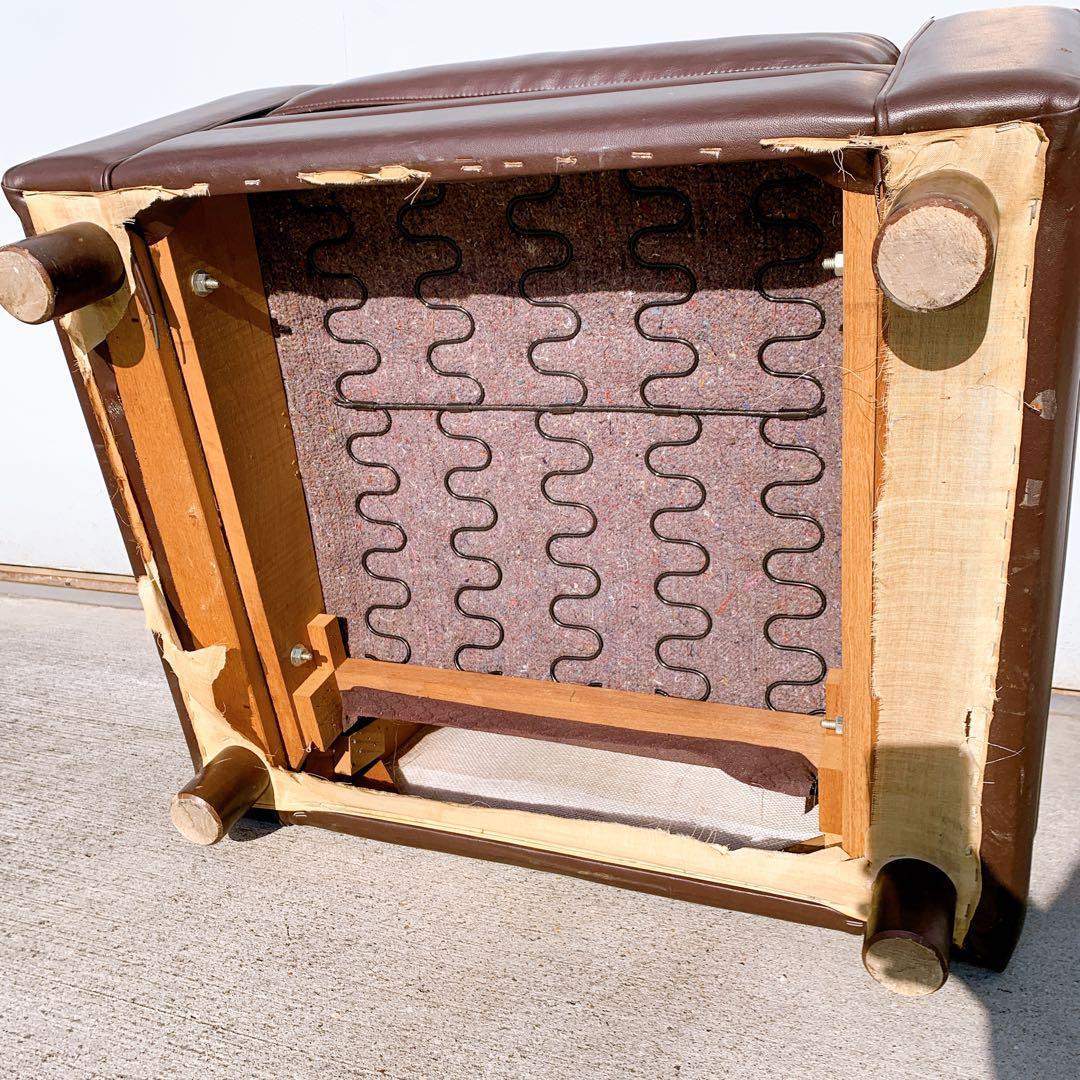 【送料無料】Karimoku カリモク レザー 1人掛けソファ 昭和レトロ 茶③