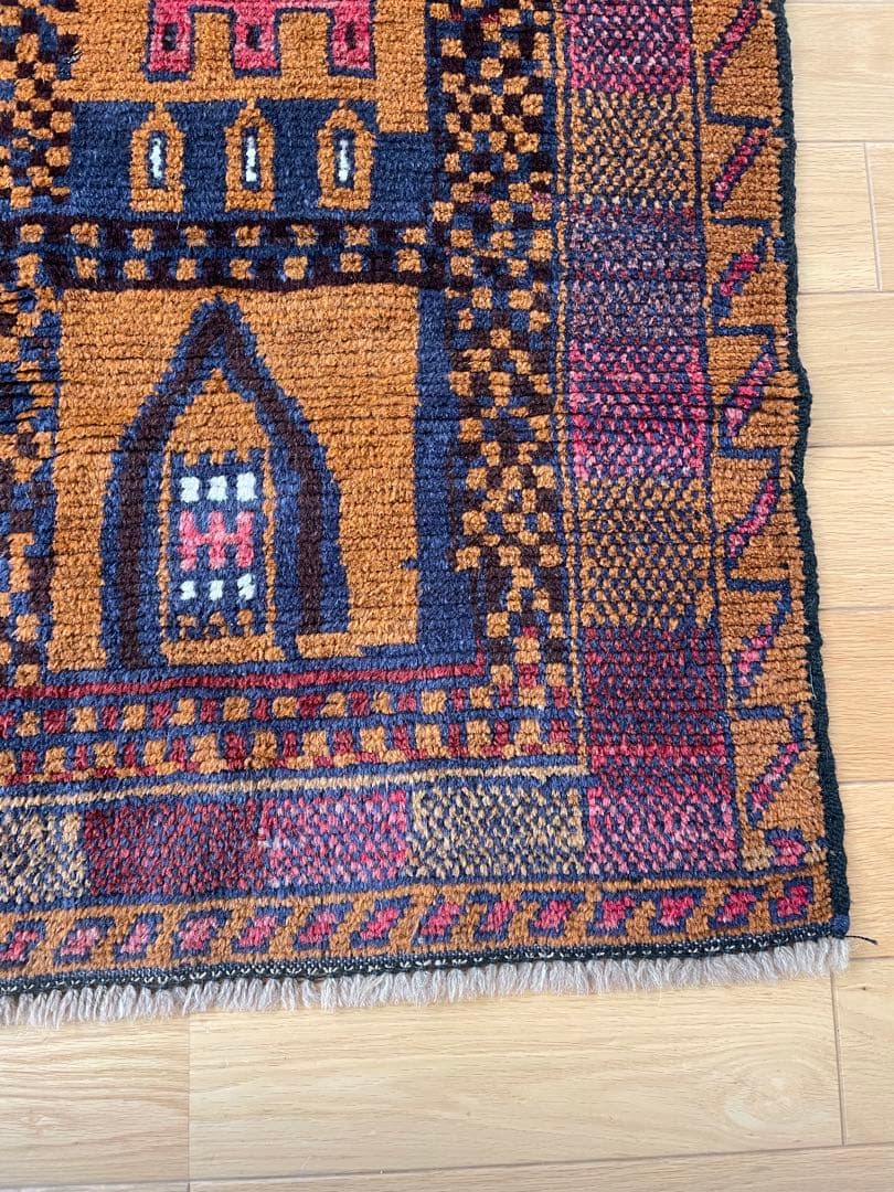 IDEE ラグ マット 145×94 幾何学柄 ブラウン ボルドー ネイビー