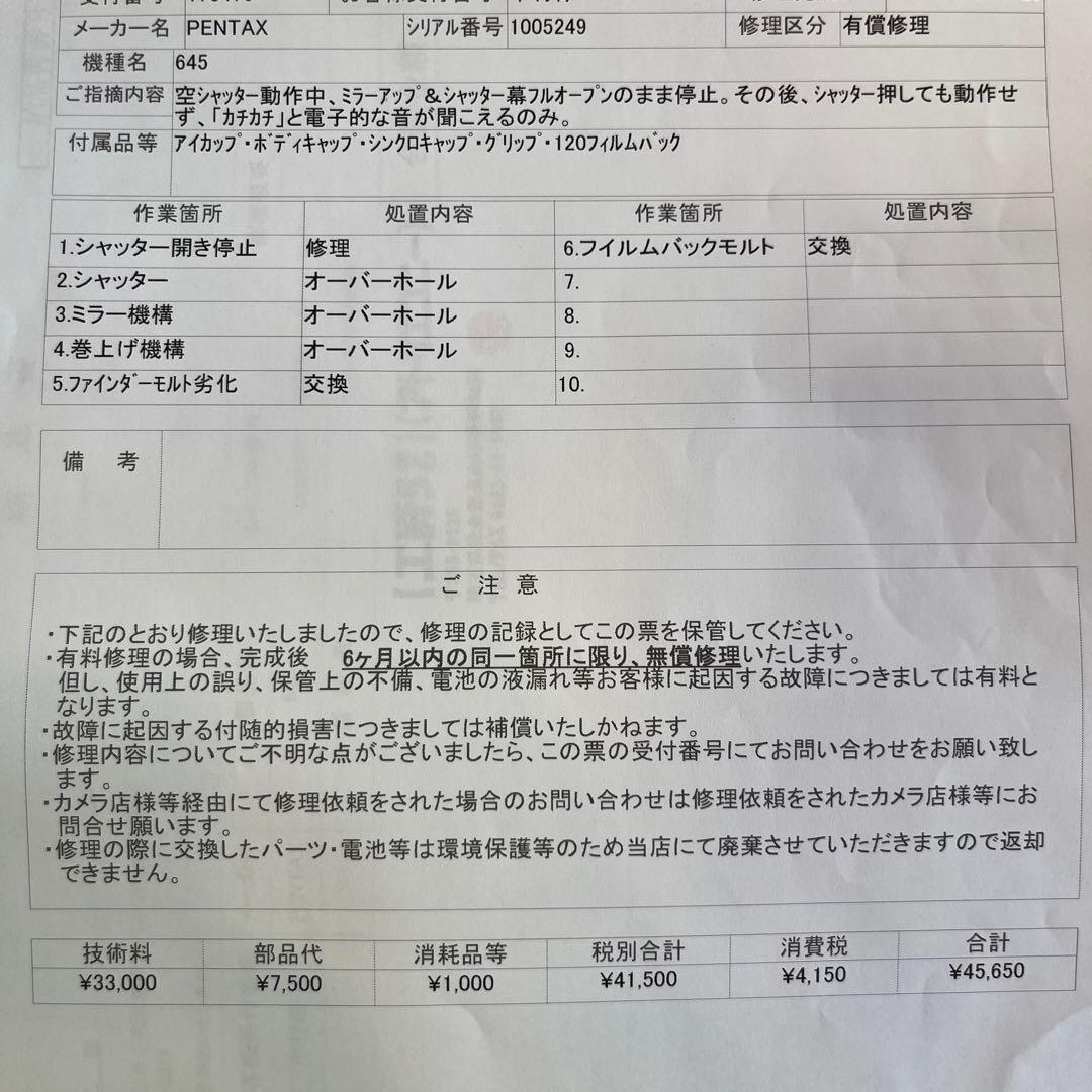 PENTAX 645 SMC PENTAX-A 75mm ボディOH済＋α