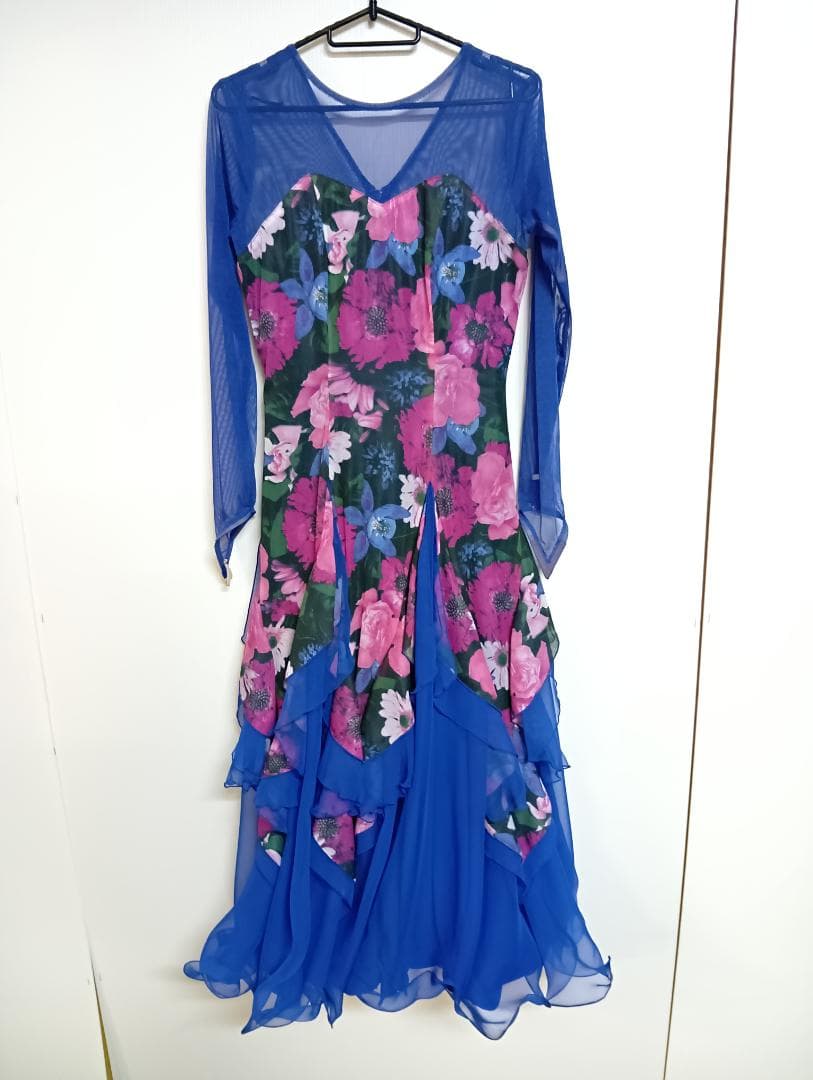 sekine　セキネ　社交ダンス衣装　Sサイズ　7号　ドレス　ワンピース　青　花