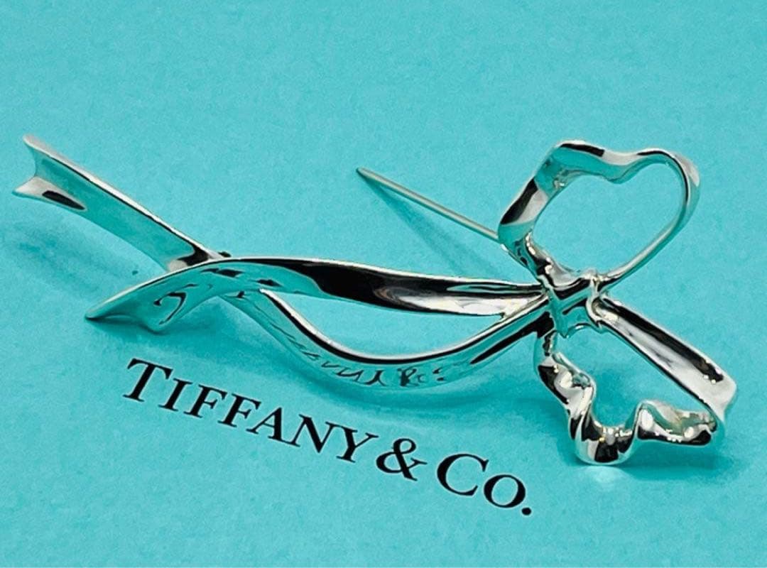 h405 美品　オールドティファニー　リボンボウ　ラージサイズ　ブローチ　925