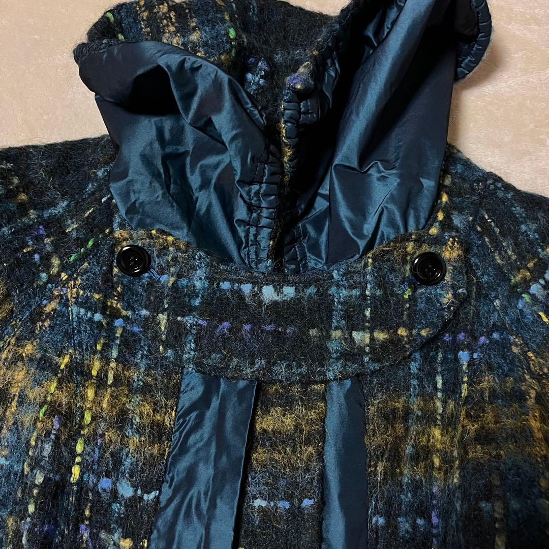 美品✨エイココンドウ　42 ウール　チェック　異素材　コート