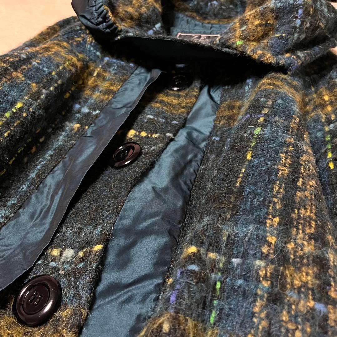 美品✨エイココンドウ　42 ウール　チェック　異素材　コート