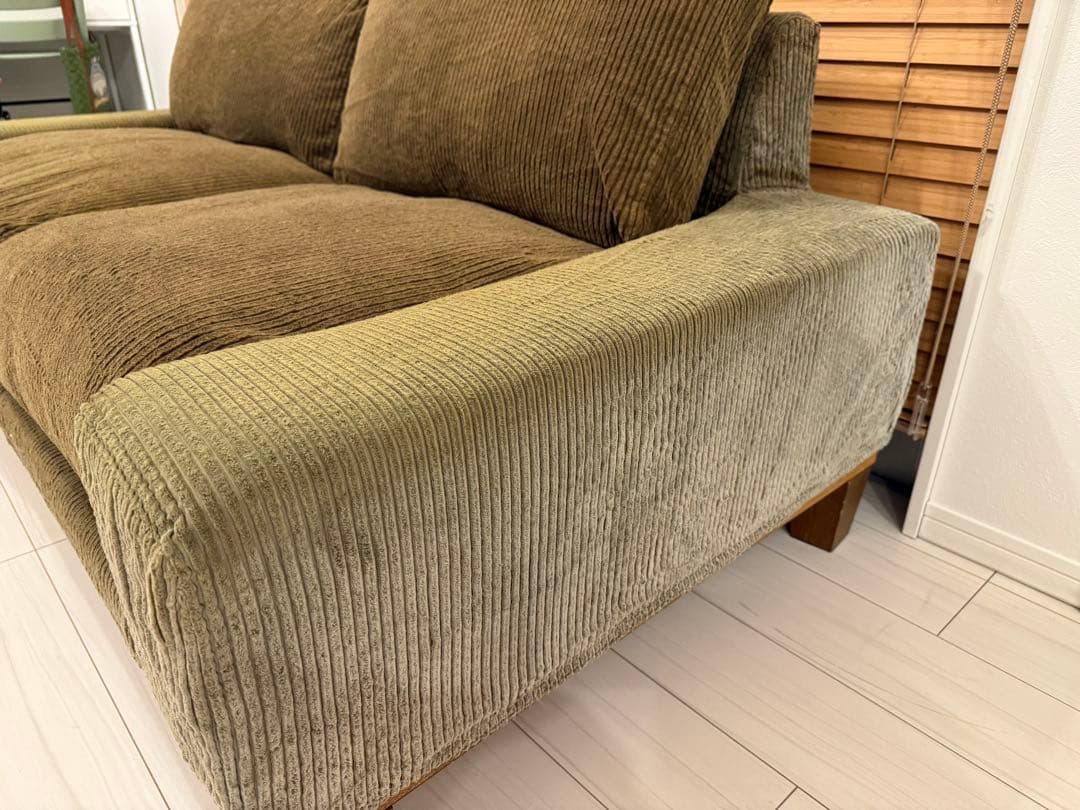 Re:CENO 3人掛けソファー folk（オリーブ：コーデュロイ／12cm脚）