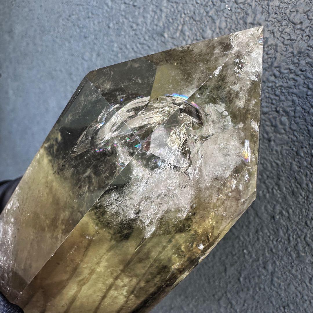 【開運 魔除】巨大❗️ファントムレインボー煙水晶スモーキーシトリン六角柱A1187