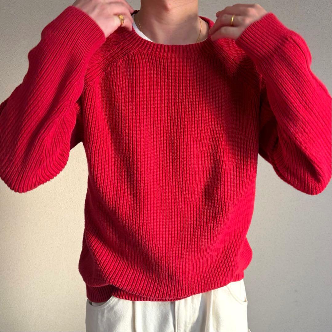 90s USA製 LANDS’END コットンニット ドリフターセーター 赤