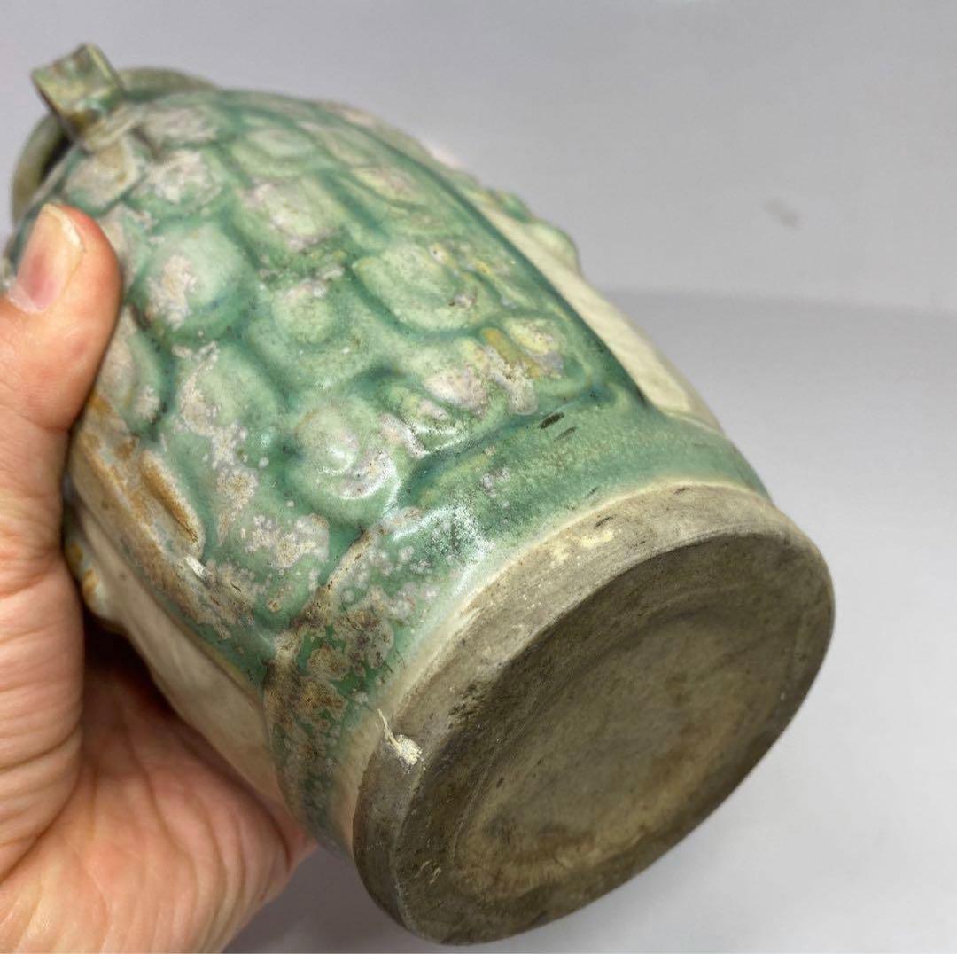 時代物 宋三彩 浮彫葡萄の図耳付花入　22.5cm。y637