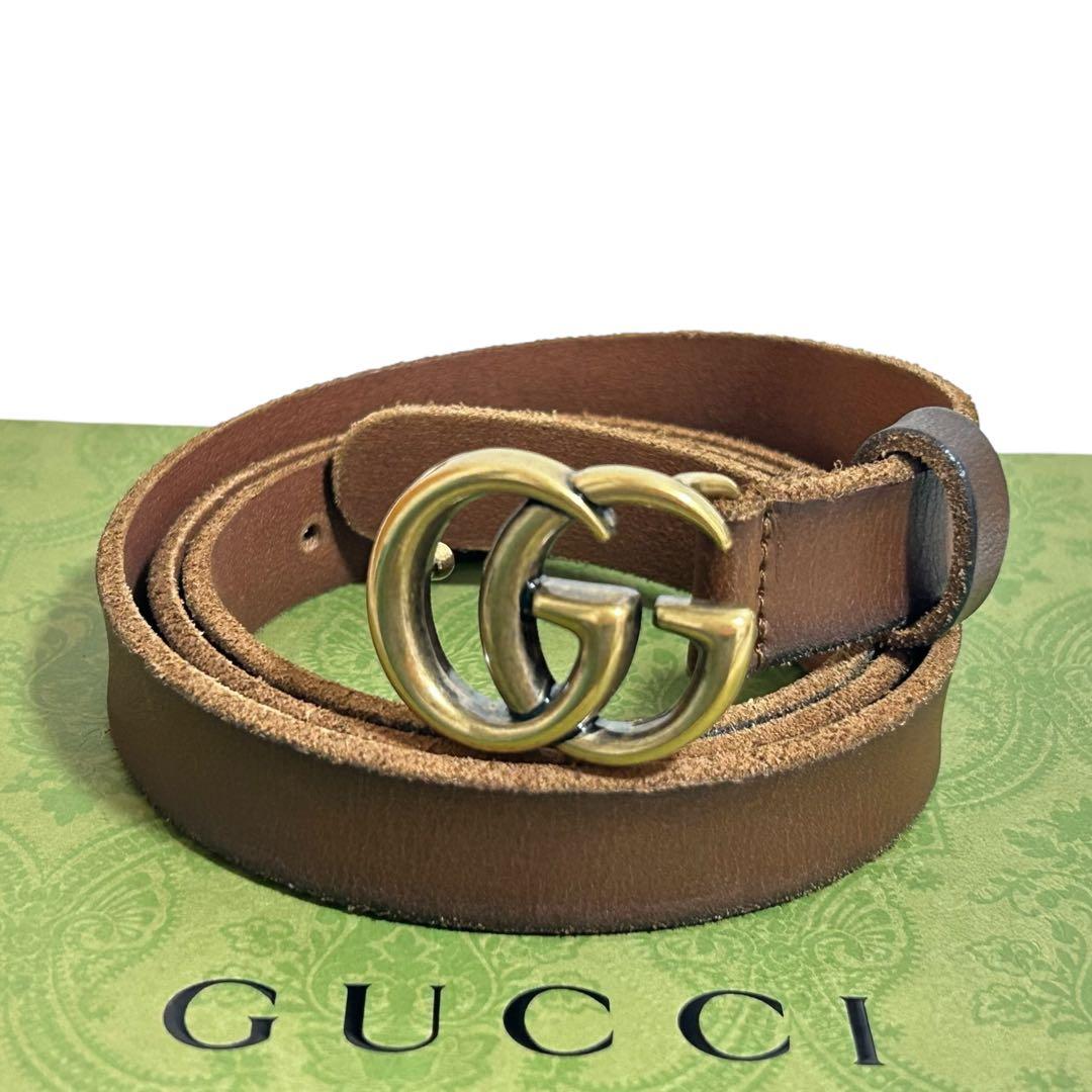 美品　グッチ　ベルト　GG マーモント　493949 ゴールド金具　レザー　箱付