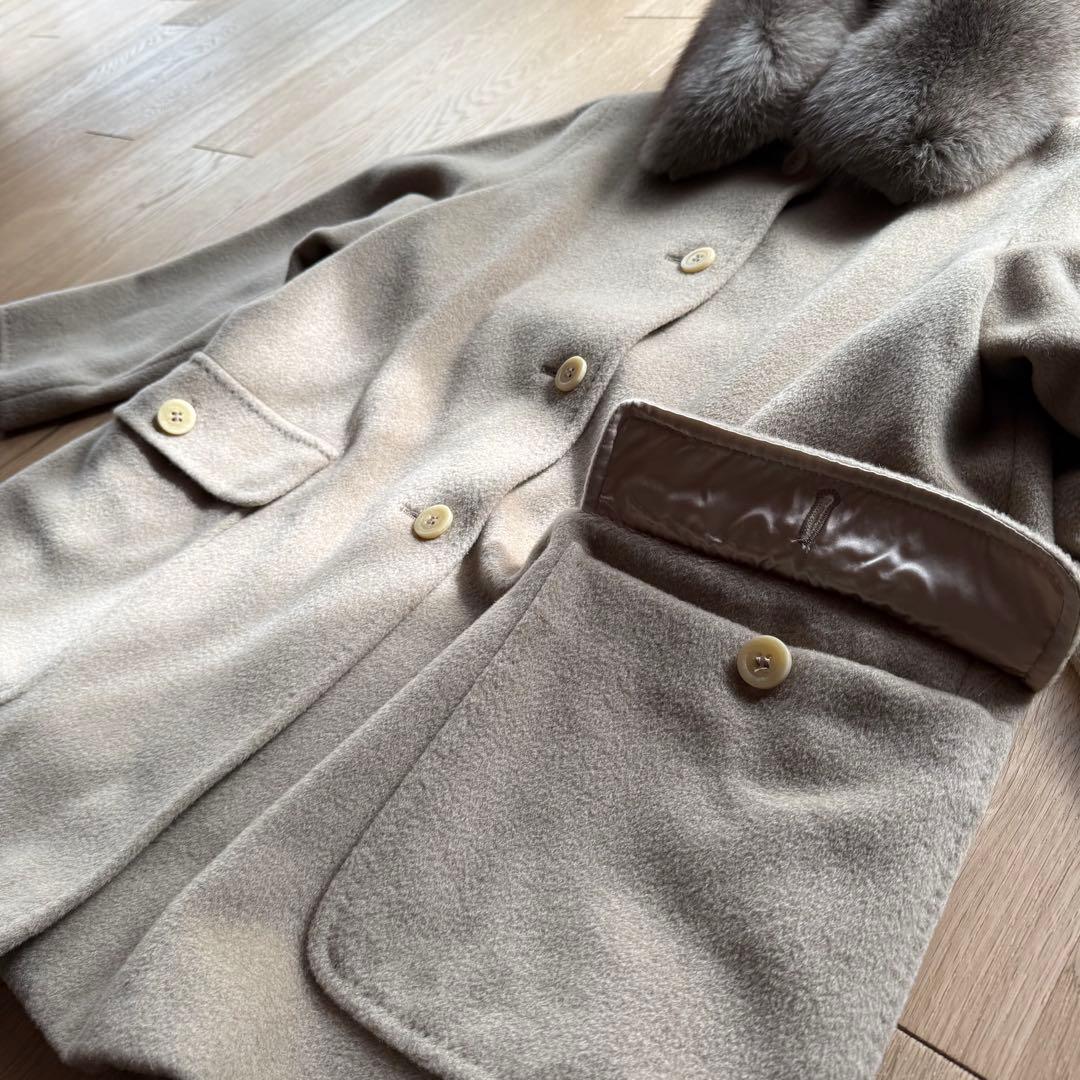 Max Mara マックスマーラ 白タグ ウール カシミヤ コート ファー付