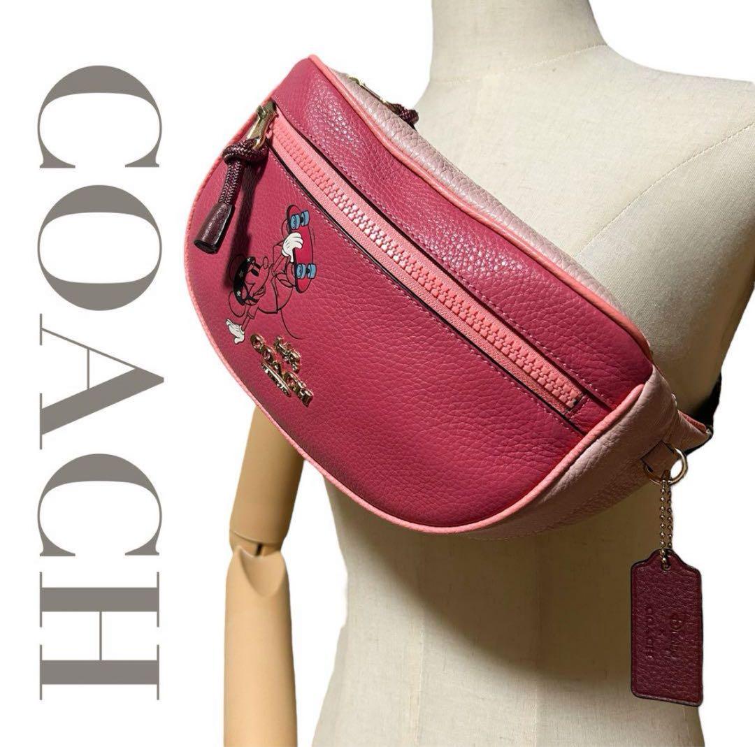 美品希少　限定コラボ　コーチ　ボディバッグ　ディズニー　ミッキー　レザー斜め掛け