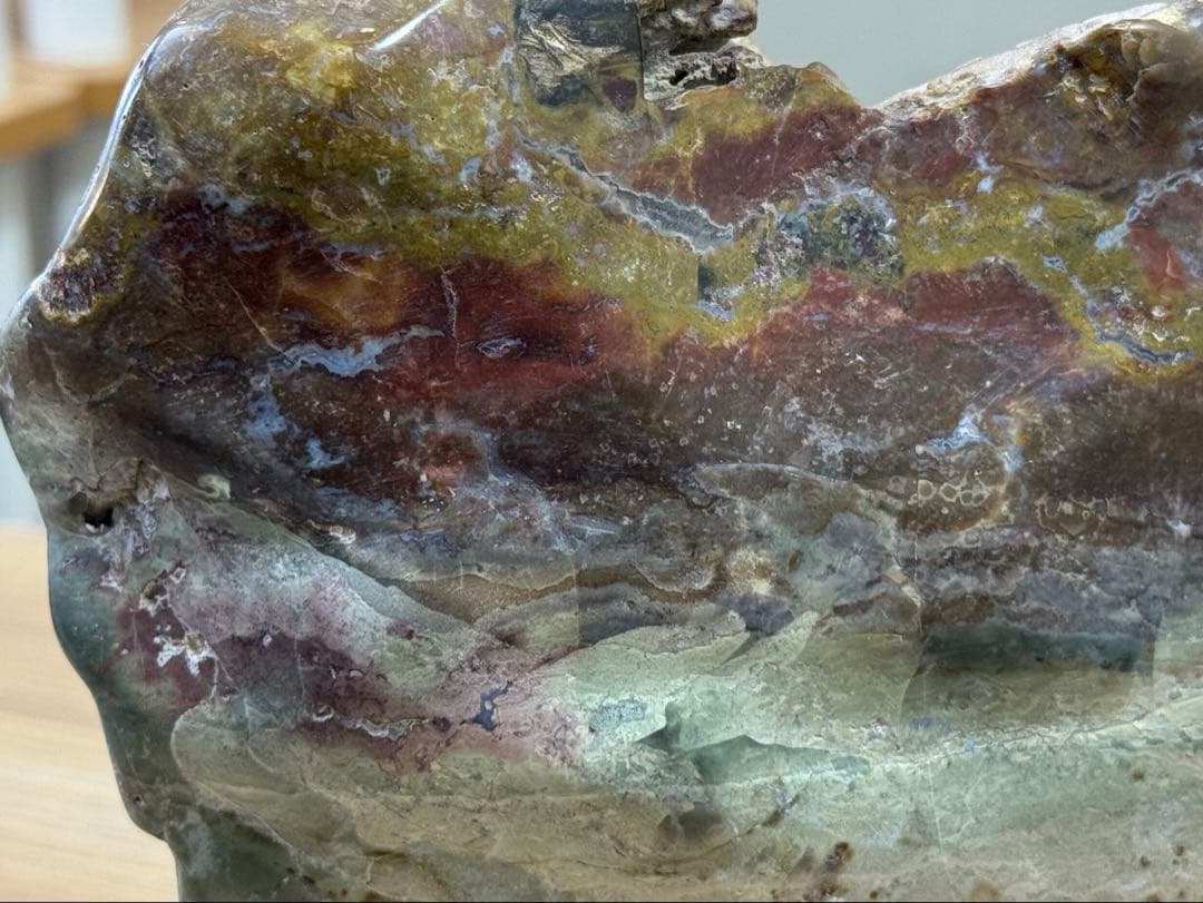 多色自然石 鑑賞石 水石 天然石 ジャスパー 瑪瑙 木製台座付き