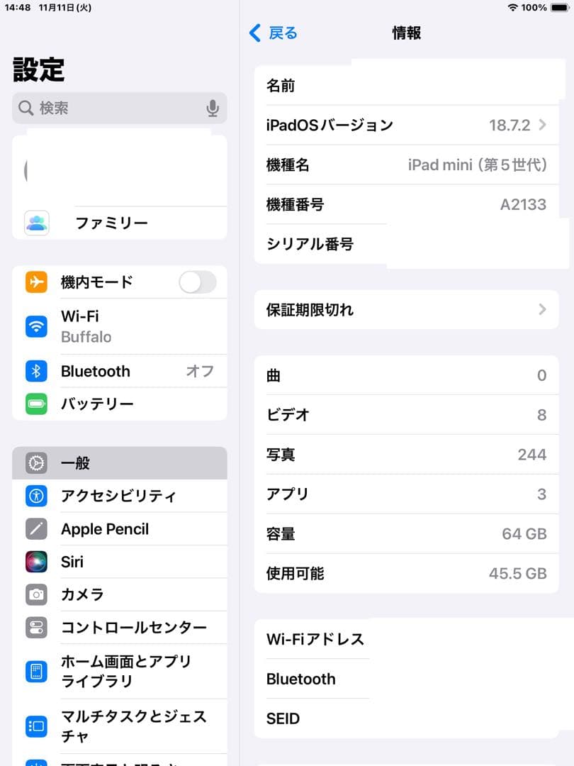 (美品）Apple iPad mini 【 第5世代】64GB Wi-Fi
