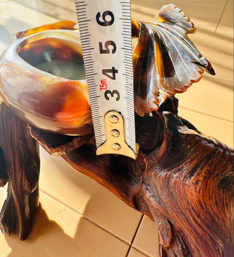 古董品 瑪瑙 刻 猿と金魚筆洗置物 木台 （ただです）旧家蔵出