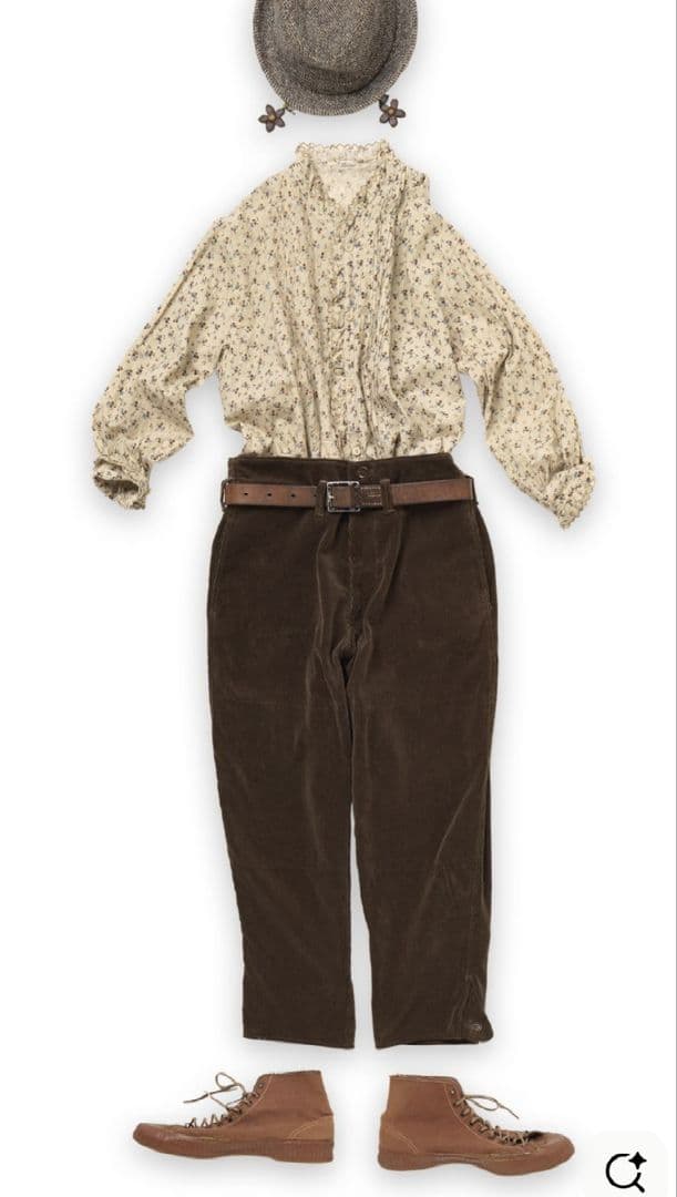 しい　45R インドカディ森花プリントのフリルブラウス 45rpm