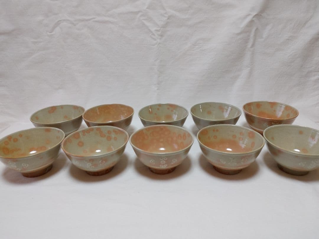 御本狂言袴数茶碗10客　八幡窯製