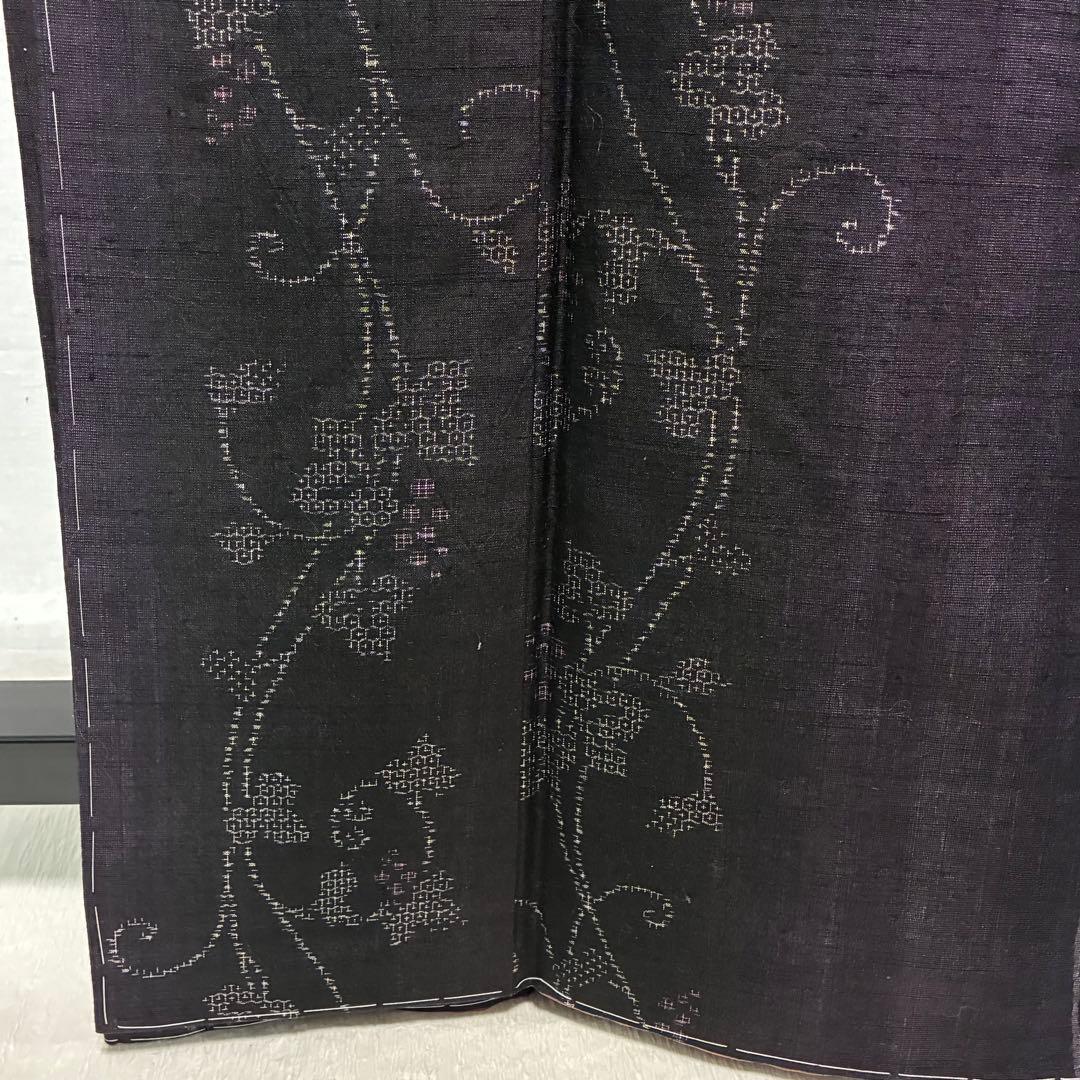 D10 本場結城紬 やまと 葡萄柄 濃紫系 正絹 着物 袷 しつけ糸未使用極美品