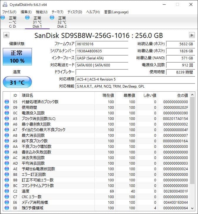 ③-W980-SanDisk SATA 256GB SSD 2.5 4点