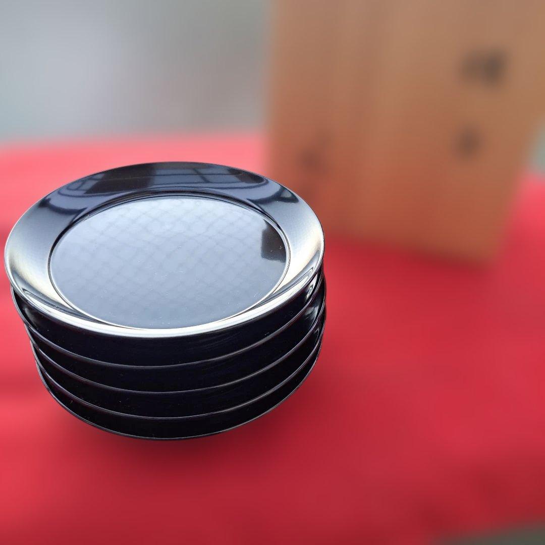 【京都平安　象彦　楪子×5客】天然木製　黒色　長期保管品