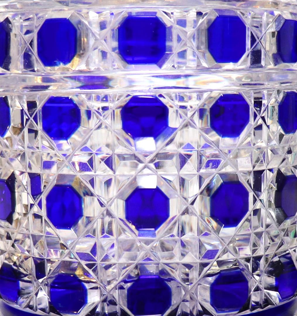 オールド・バカラ 最大サイズ円柱型 青色被せ切子装飾 ディアマンピエーリー 蓋物