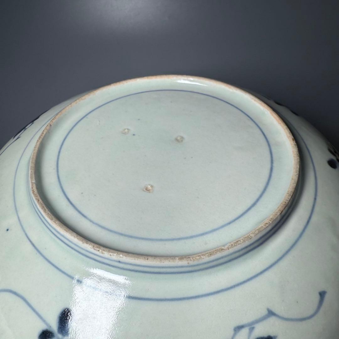 元禄伊万里　色絵花鳥図七寸皿　建築物　金蘭手　赤絵　裏椿文　状態◎　蒐集家旧蔵品