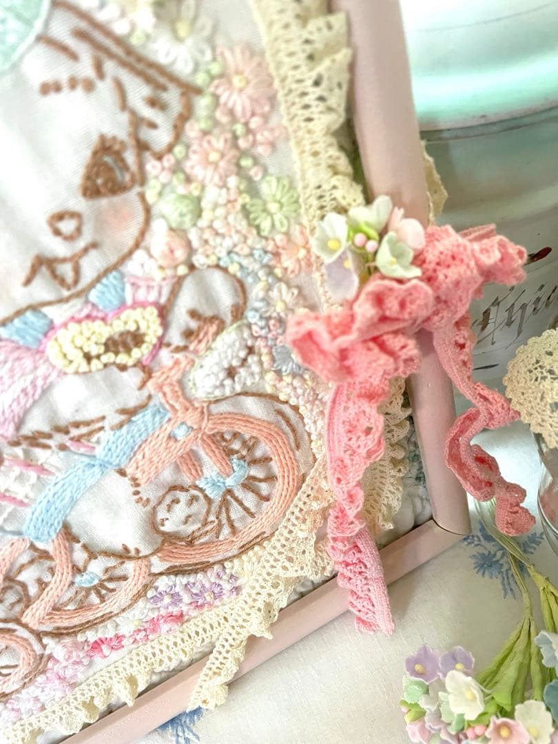 アンティークキルト＆アニマル刺繍フレーム♡ハンドメイド·͜· ♡