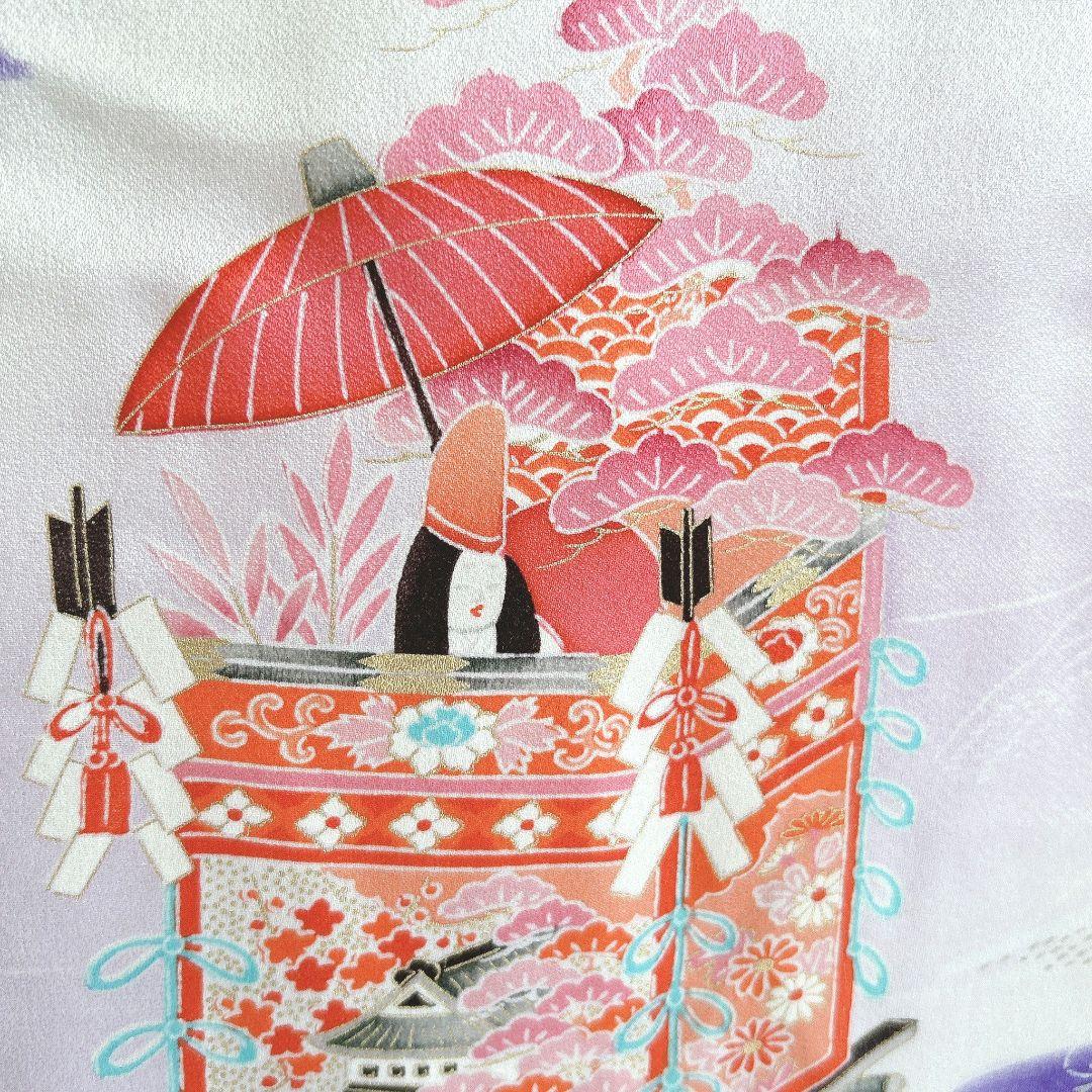 セット　七五三　7歳女の子　長着＆作り帯＆袖なし長襦袢＆小物　ラベンダー×紫葵祭