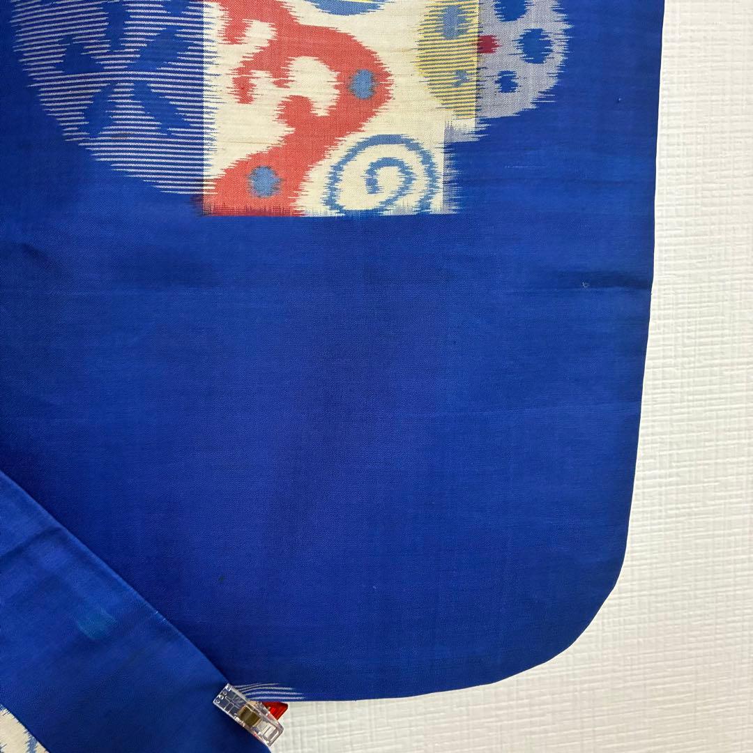 【極美品】【銘仙】【単衣】身丈157 ロイヤルブルー 幾何学丸紋 トールサイズ