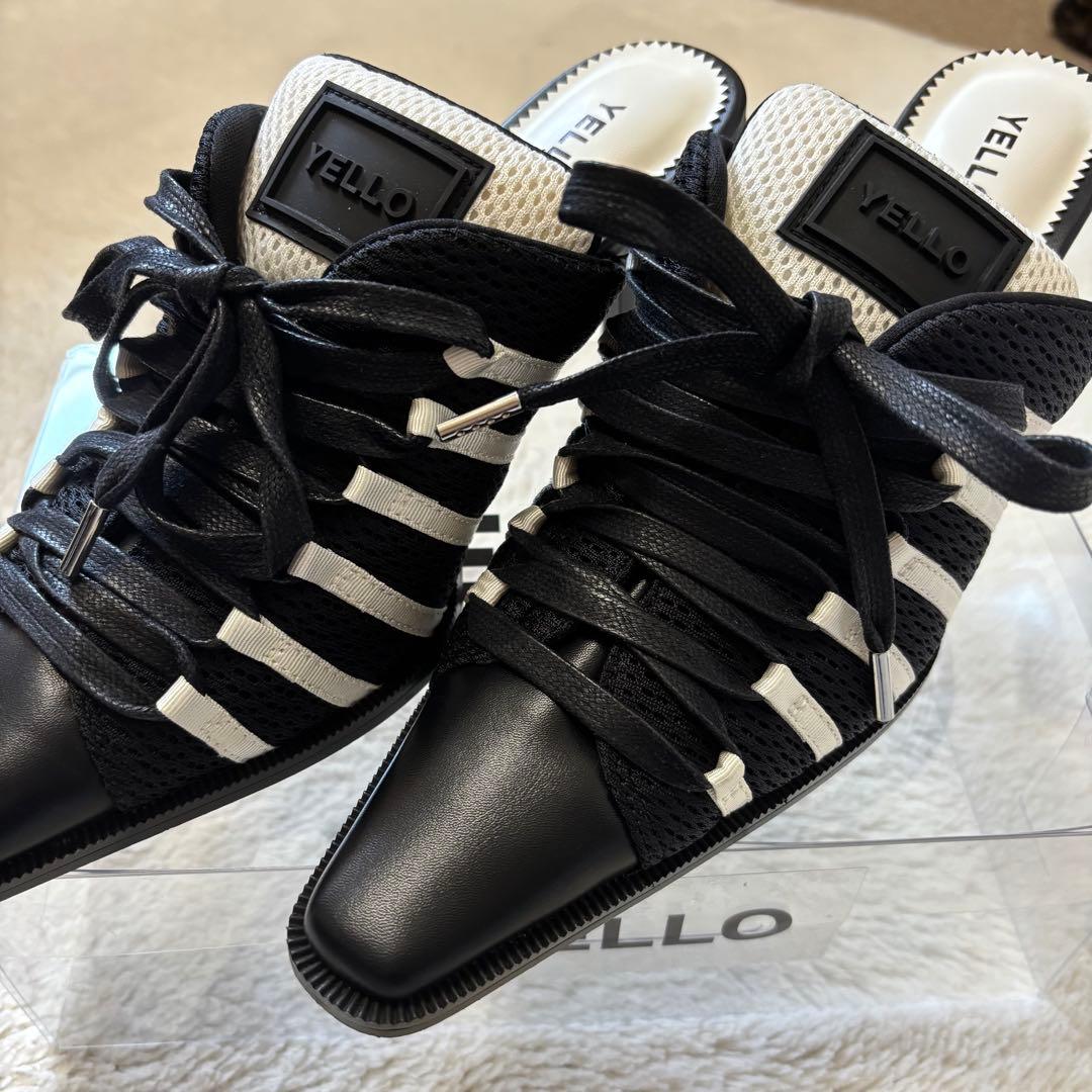 【美品‼️】YELLO ブラックホワイト ストライプ ミュール
