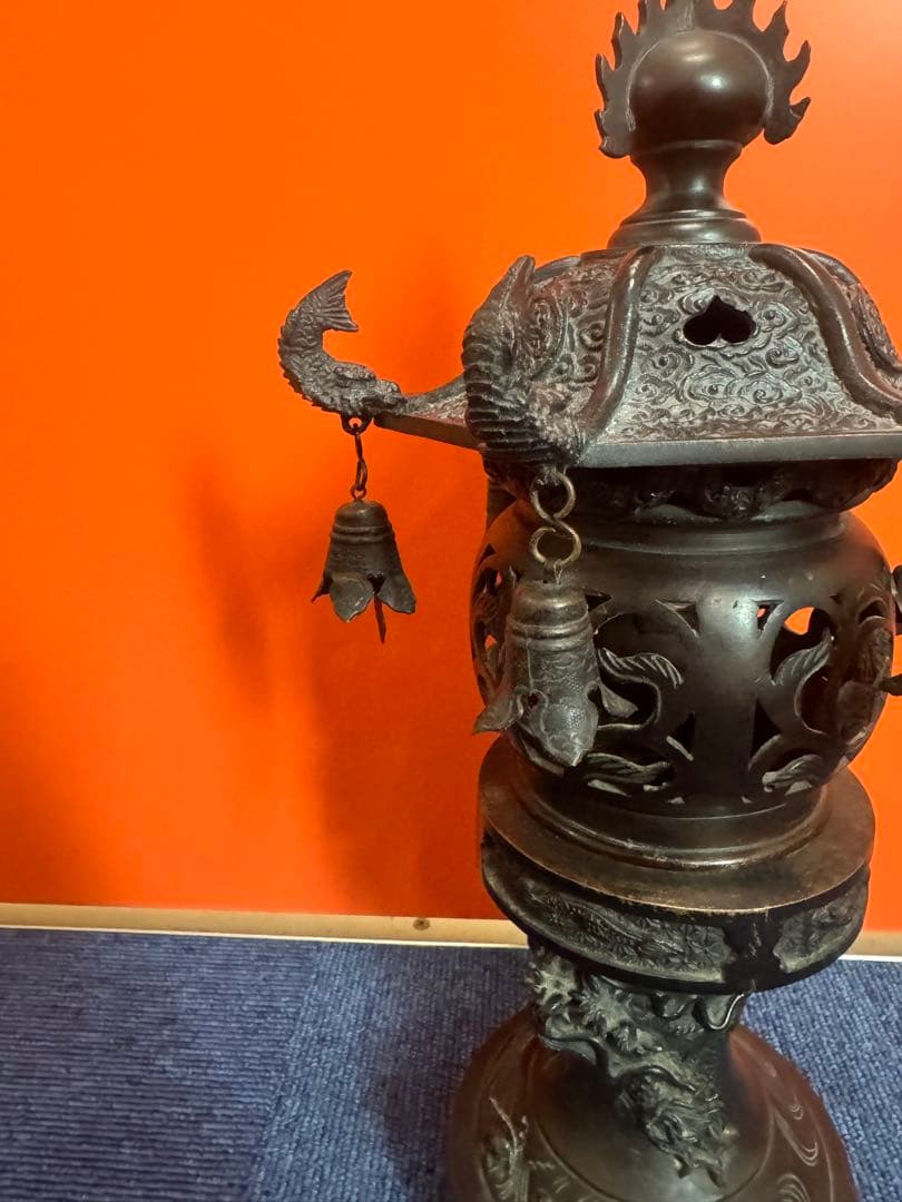 1848  古美術品　銅製　龍文　灯篭  置物　時代物