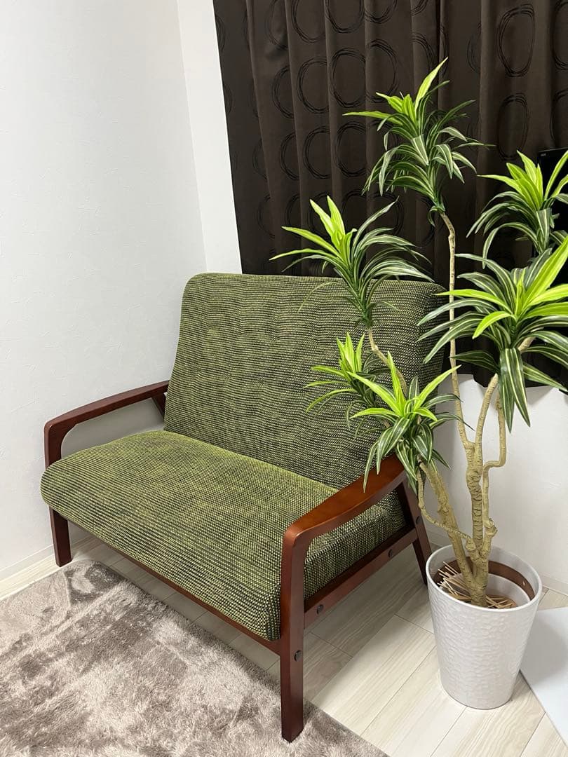 美品　おしゃれ　２人用　ラブソファー　ブラウン×緑　インテリア