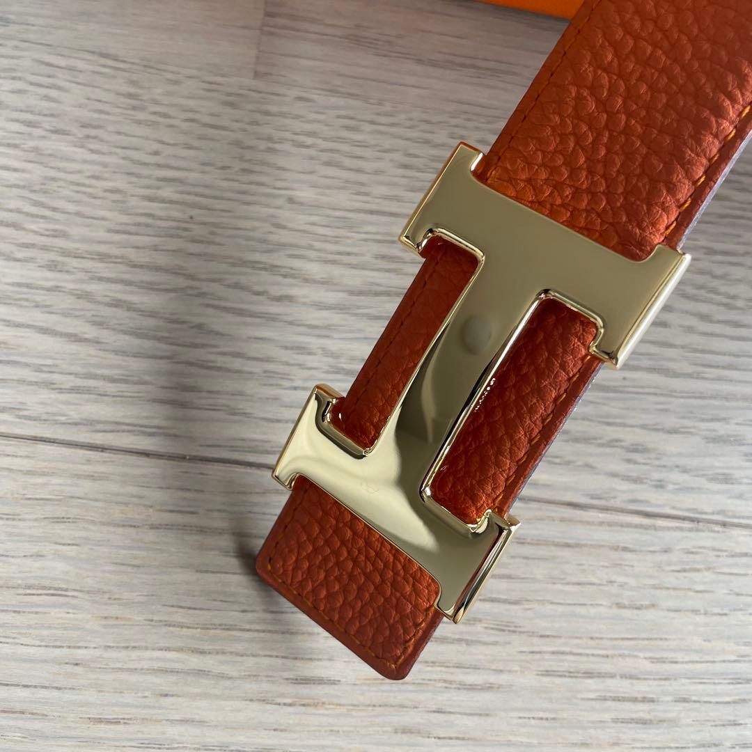 美品！HERMES オレンジ レザーベルト ゴールドバックル(新品)