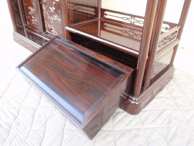 半額以下！新品 95巾 黒檀 無垢 高級飾り棚 違い棚 唐木茶棚 茶箪笥 検花梨