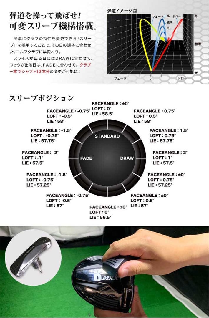 【ヘッドのみ】激飛びカチャ付ドラコンヘッド新登場★ワークスゴルフ D-MAX