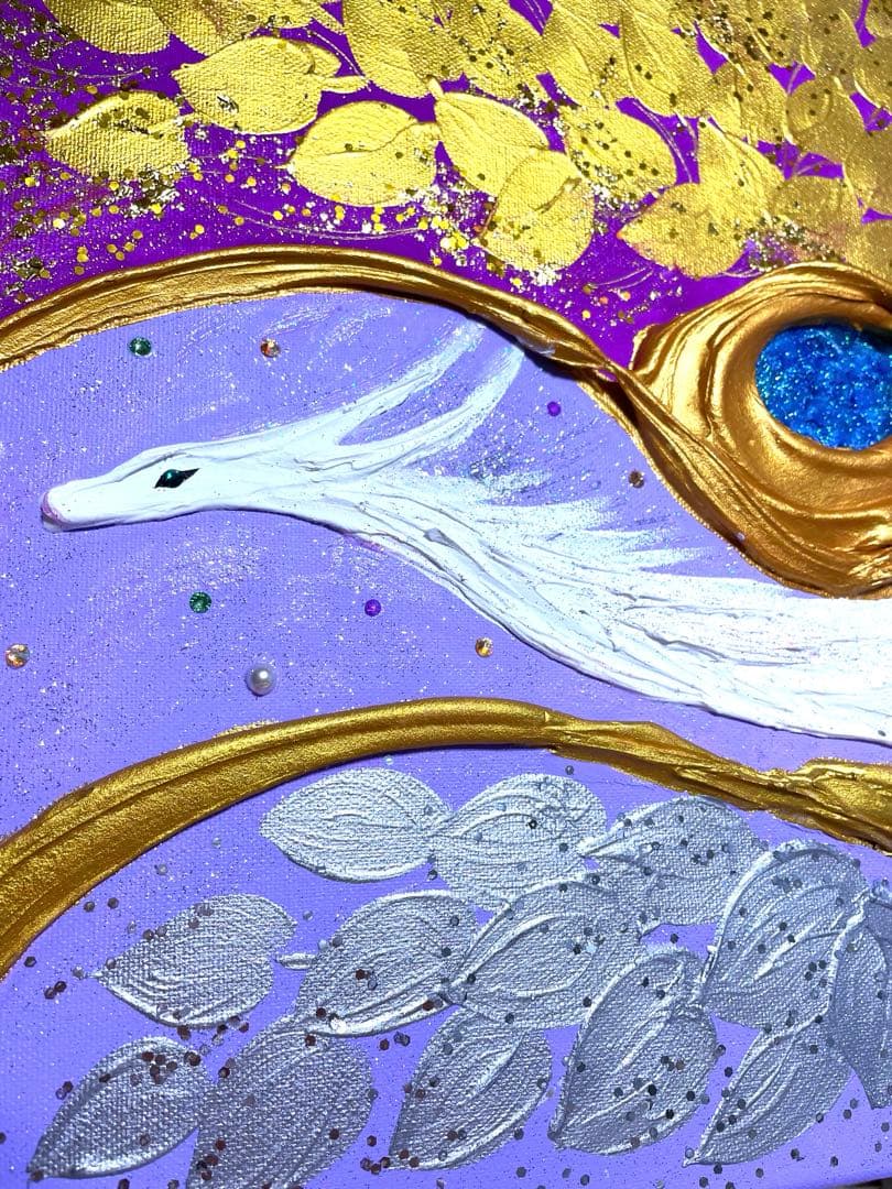 開運絵画　過去世からのメッセージ　金箔　24金　白龍　龍神様