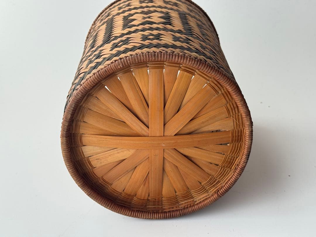 ヴィンテージ 民藝 幾何学模様 ダストボックス バスケット 古道具