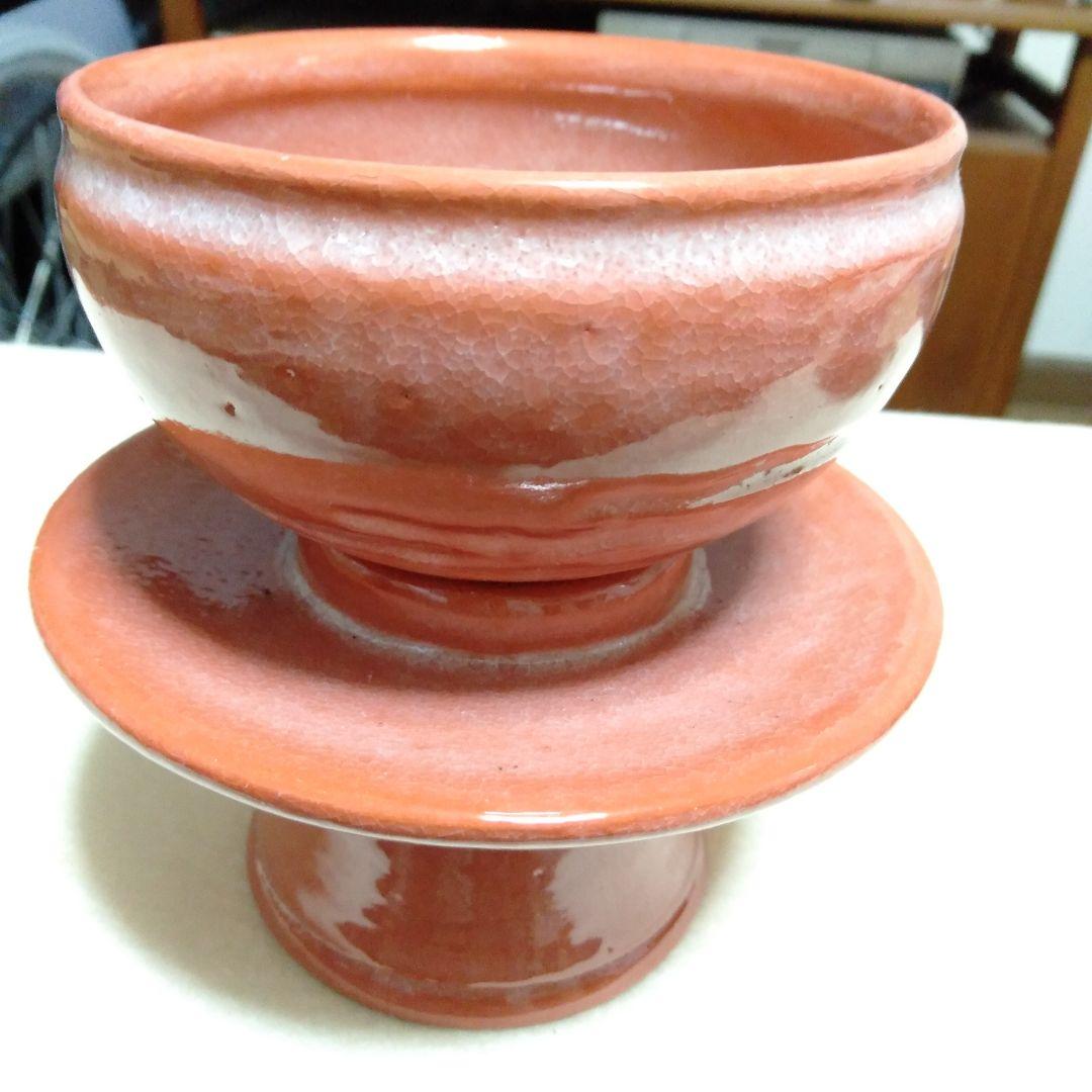 松楽　赤　供茶茶盌　三点