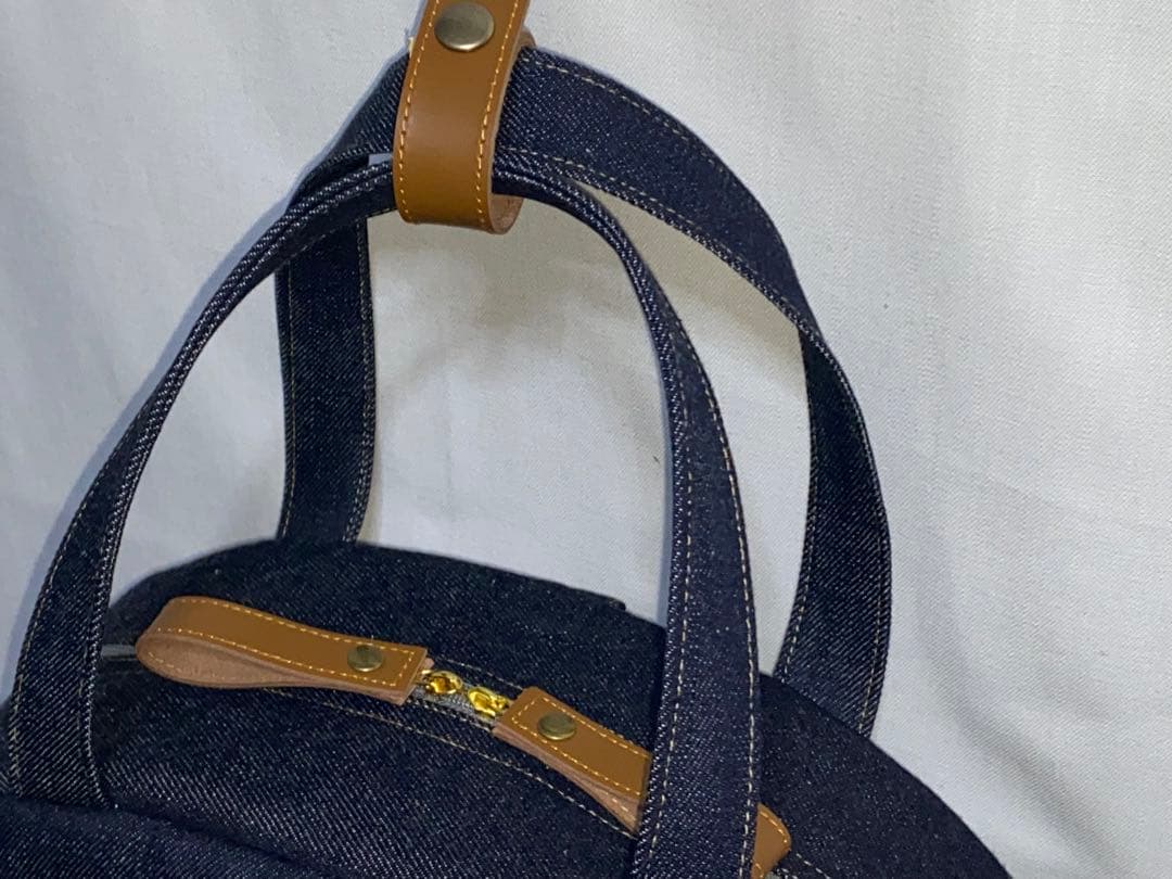 歳末セール☆岡山デニム☆トラ猫☆ステンシル☆扇型☆4wayボストンバッグ