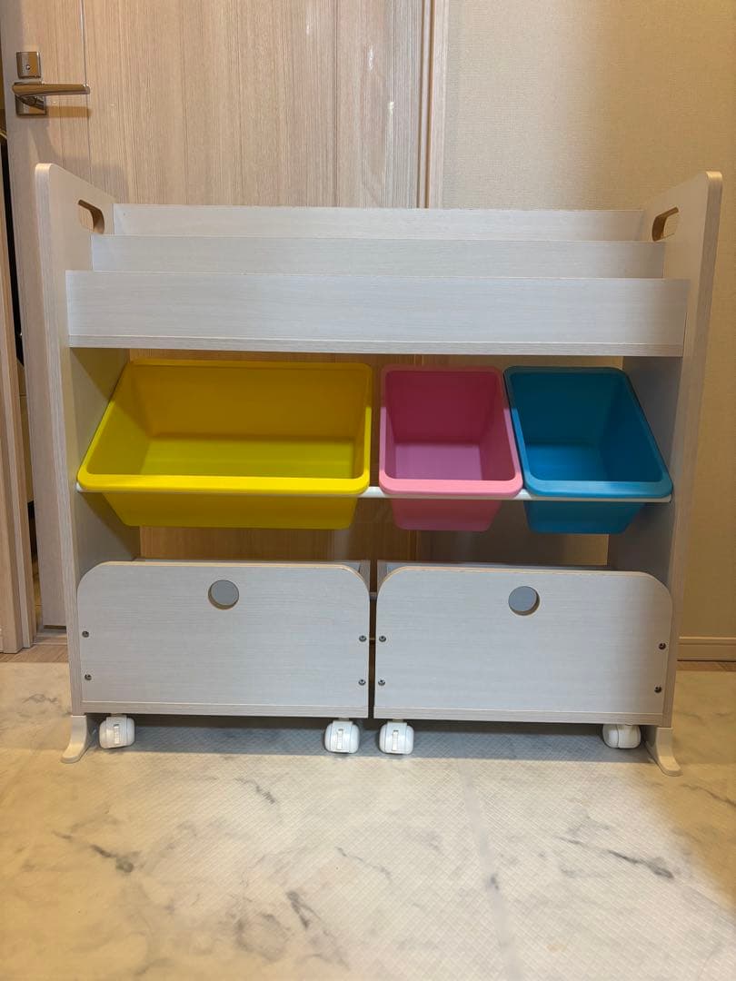 美品☆【直接引き取り可能】アイリスオーヤマ パステル おもちゃ 収納 絵本棚付き