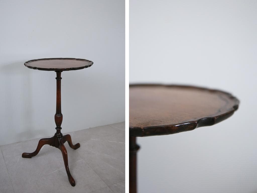 英国アンティーク木製ワインテーブル/サイドテーブル/丸机/飾り棚(89-102)