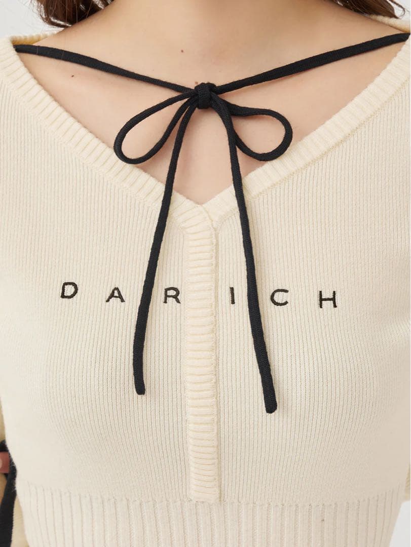 新品タグ ダーリッチ ウエストオープンリボンデザインニットミニワンピース フリー