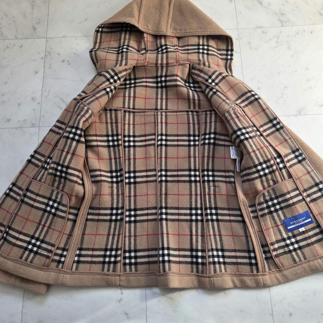BURBERRYノバチェック　ホースロゴ刺繍　フーデットコート　レザー　ウール
