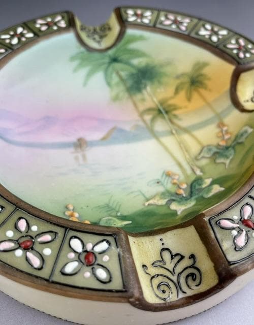 【美品・希少】オールドノリタケ 盛り上げ風景紋灰皿 盛上げ アールヌーボー
