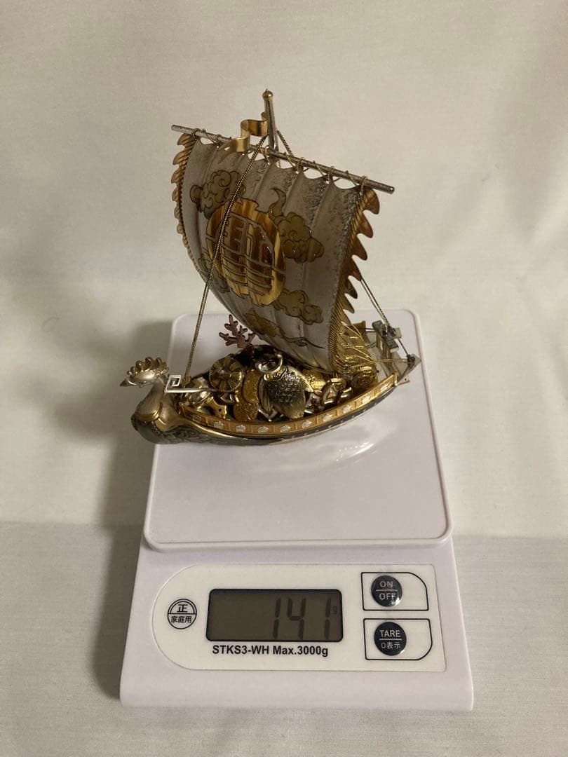 スターリング960製宝船の彫刻 ガラスケース付き関工芸141g 断捨離　大掃除