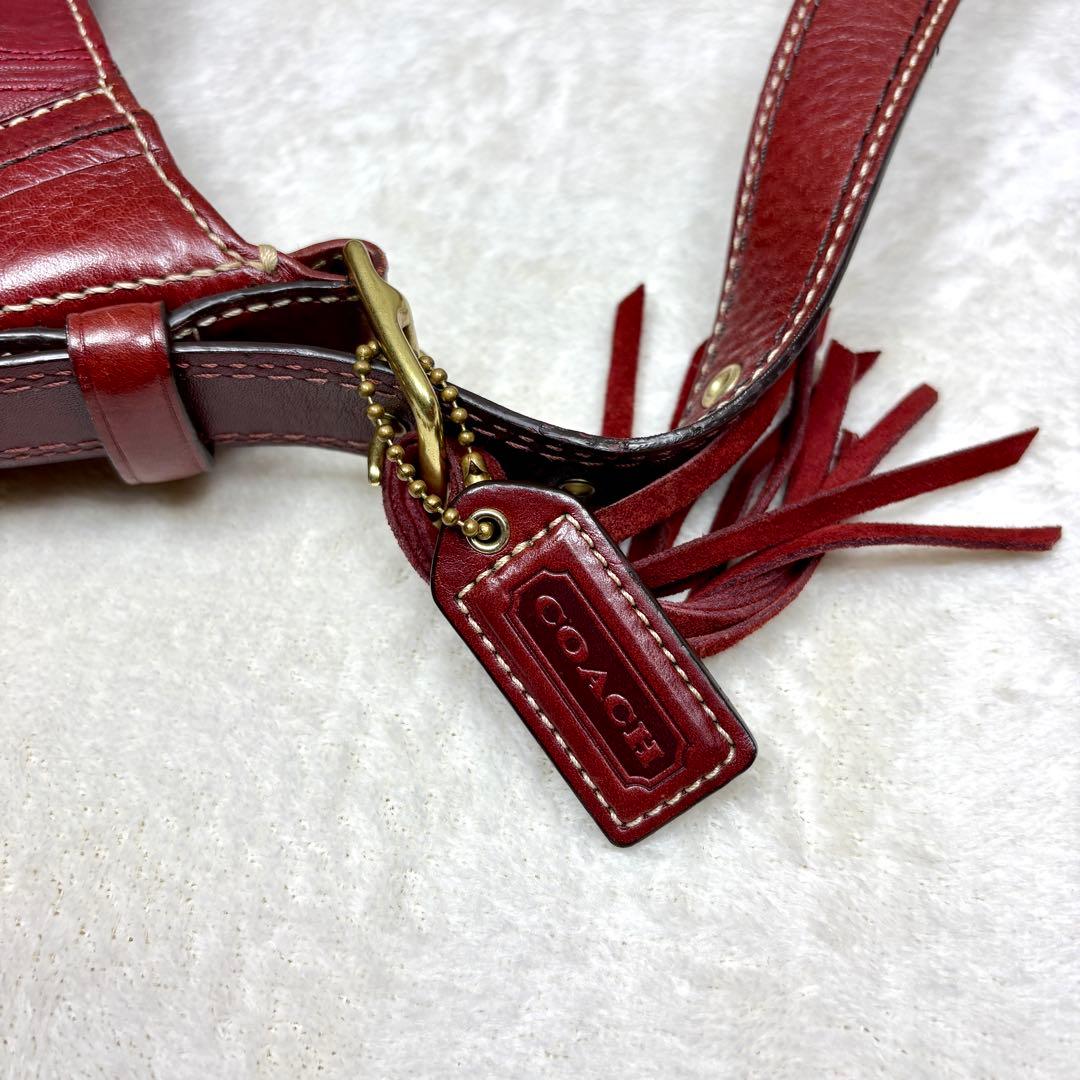 Coach Shoulder Bag Leather wine red 赤