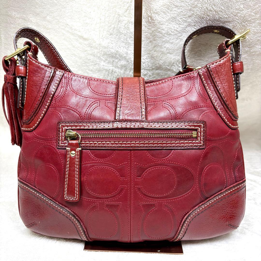 Coach Shoulder Bag Leather wine red 赤