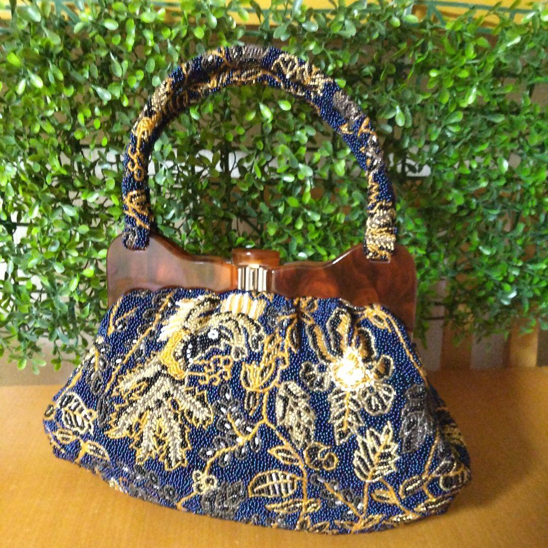 銀座　Hakubotan　ヴィンテージ　ビーズバッグ　総花柄