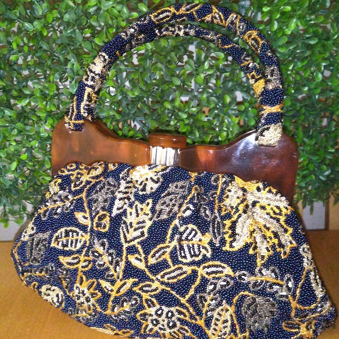 銀座　Hakubotan　ヴィンテージ　ビーズバッグ　総花柄