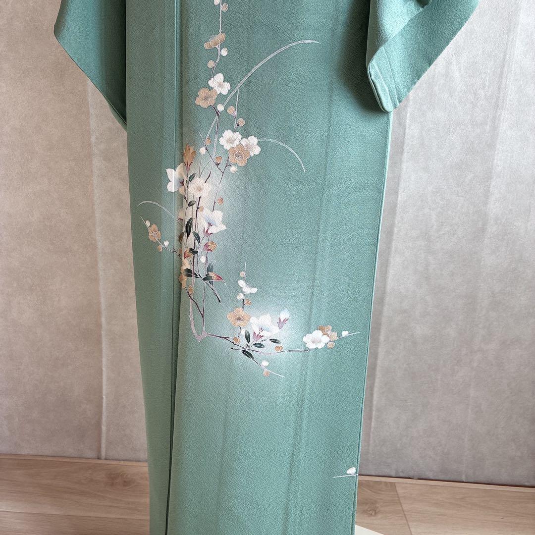 〈長襦袢➕〉訪問着　フルセット　着物　友禅　正絹　ピーコックブルー　凛　J1