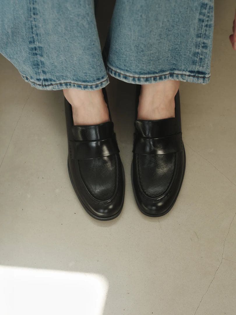 【新品未使用】　anuans アニュアンス　レザーローファー　ブラック　M